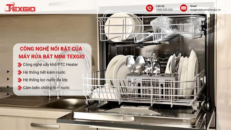 Công nghệ nổi bật của máy rửa bát mini Texgio