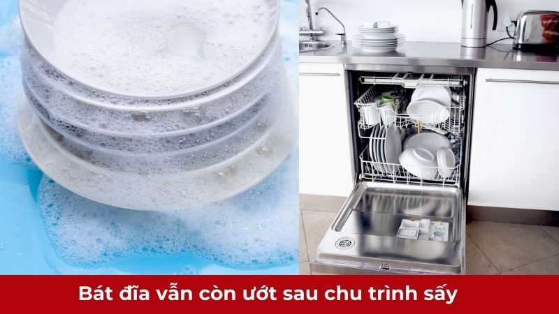 Bát đĩa vẫn còn ướt sau chu trình sấy