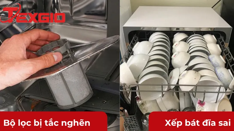 Bộ lọc bị tắc nghẽn và xếp bát đĩa sai