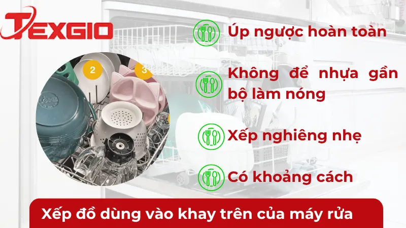Cách xếp đồ dùng khay trên máy rửa bát