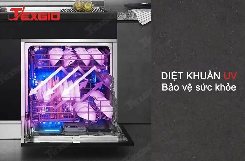 Tính năng diệt khuẩn UV trên máy rửa chén liền chậu TGUMF11S, hỗ trợ làm sạch và bảo quản bát đĩa trong khoang máy