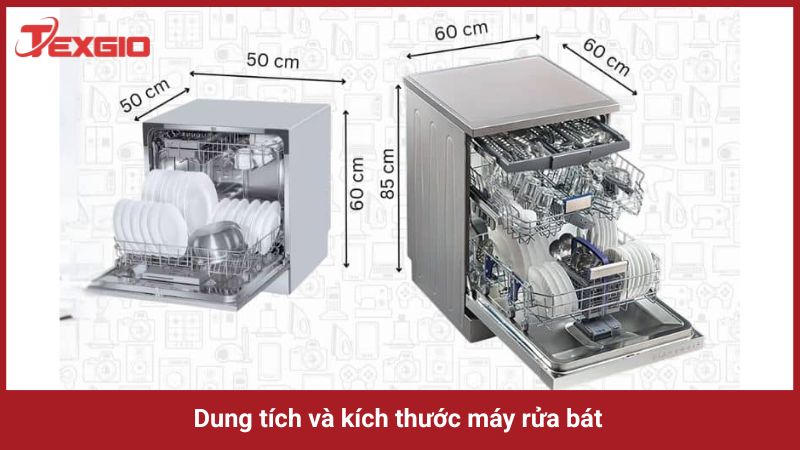Dung tích và kích thước mảy rửa bát