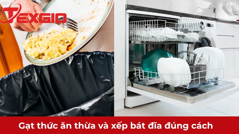 Gạt thức ăn thừa và xếp bát đĩa đúng cách