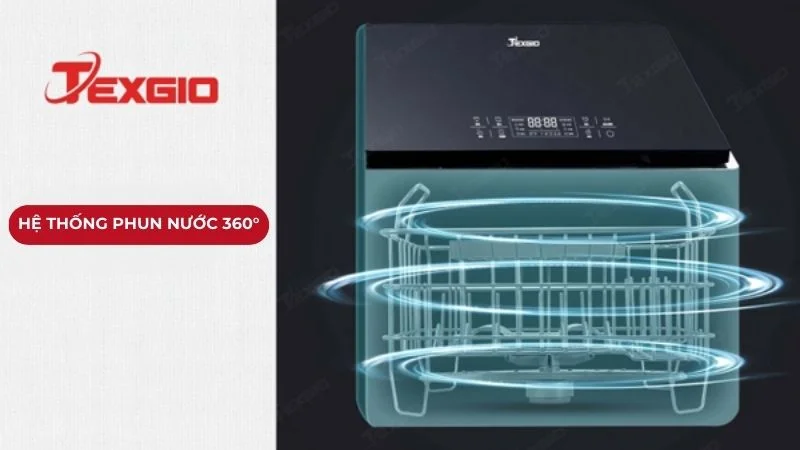 hệ thống phun nước 360° rửa sạch mọi góc cạnh