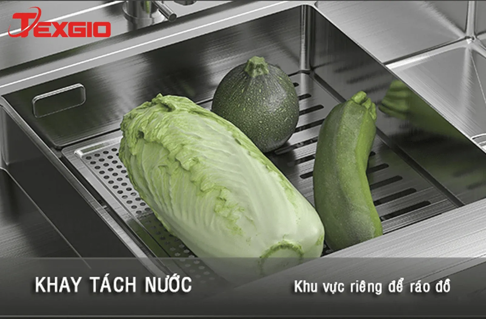 Khay tách nước trên máy rửa chén liền chậu TGUMF11X, dùng làm khu vực để ráo rau củ và thực phẩm sau khi rửa