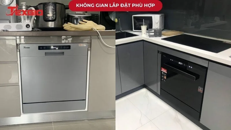 không gian lắp đặt thiết bị rửa bát phù hợp