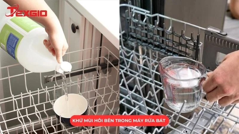 Khử mùi hôi bên trong máy rửa bát bằng giấm