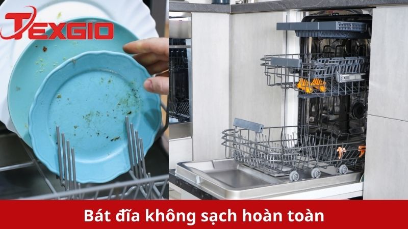 Bát đĩa không sạch hoàn toàn, còn dính cặn thức ăn