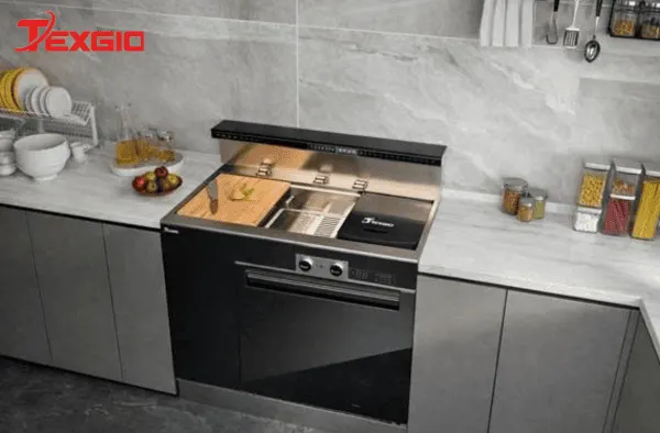 Máy rửa bát liền chậu TGUMF11X lắp trong hệ tủ bếp, tích hợp khu rửa, khu sơ chế và khoang máy trong cùng một thiết kế