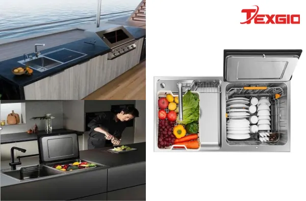 Máy rửa bát liền chậu TGUS06HA tích hợp chậu rửa, khu sơ chế rau củ và khoang rửa chén bát trong cùng thiết kế