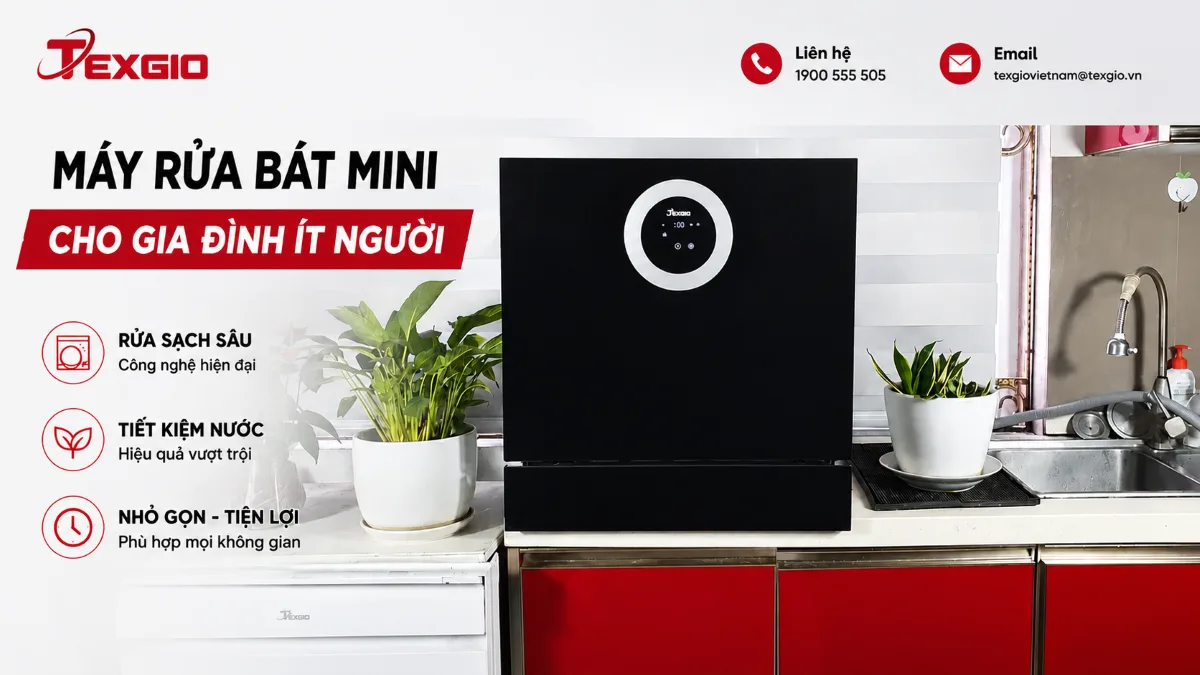 Máy rửa bát mini đặt trên mặt bếp cho gia đình ít người, thiết kế nhỏ gọn phù hợp căn hộ nhỏ và bếp hạn chế diện tích