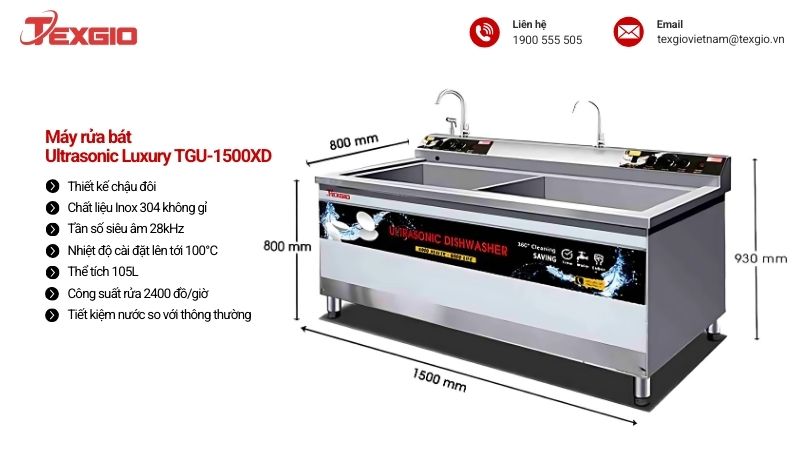 Máy rửa chén Texgio Ultrasonic Luxury TGU-1500XD 