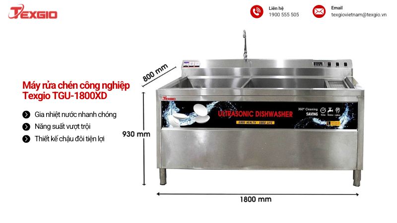 Thiết bị rửa bát công nghiệp Texgio TGU-1800XD