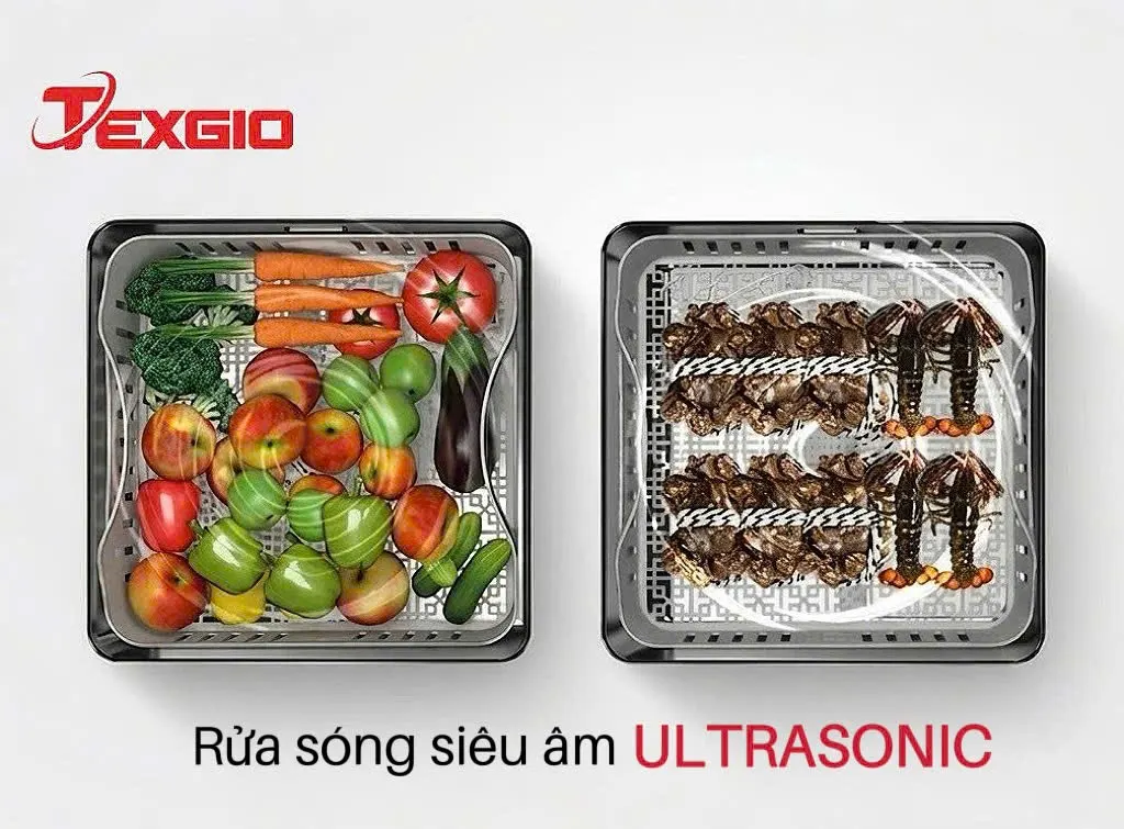 Chức năng rửa siêu âm Ultrasonic trên máy rửa bát kết hợp chậu rửa TGUS06HA, dùng để hỗ trợ làm sạch rau củ và hải sản