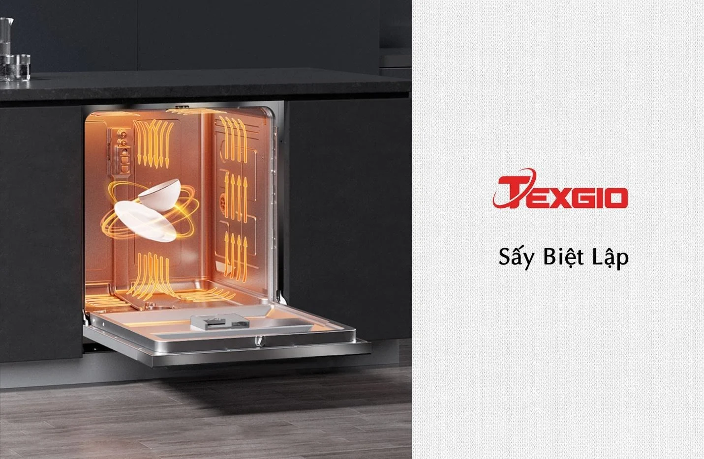 Tính năng sấy biệt lập trên máy rửa bát TGDM795B Smart Pro, dùng để làm khô bát đĩa sạch mà không cần chạy chu trình rửa đầy đủ