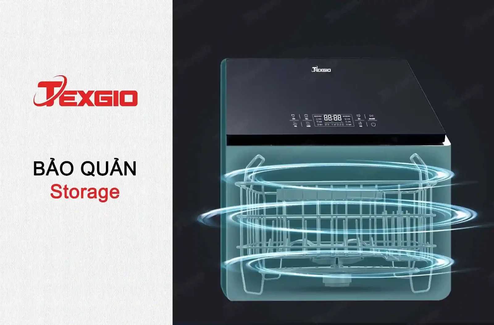 Tính năng bảo quản Storage trên máy rửa bát liền chậu TGUS06HA, giúp giữ khoang máy khô ráo sau khi rửa