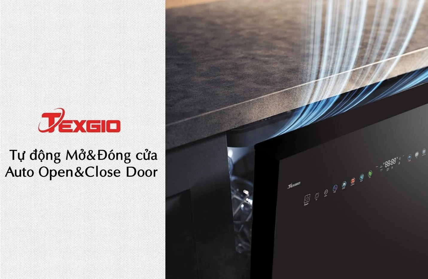 Tính năng tự động mở và đóng cửa trên máy rửa bát TGDM795B Smart Pro, giúp thoát hơi ẩm và tăng hiệu quả sấy sau chu trình rửa