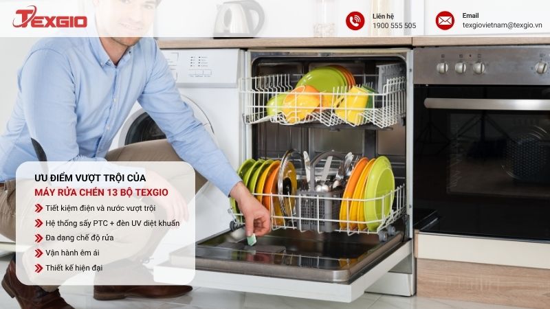 Ưu điểm nổi bật của máy rửa bát 13 bộ