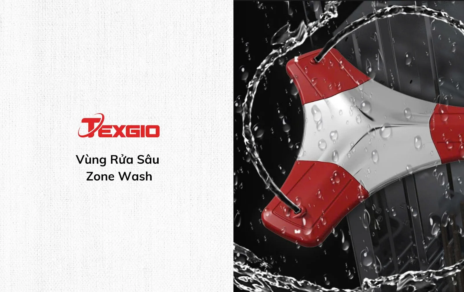 Vùng rửa sâu ZoneWash trên máy rửa bát TGF8817B Perfect, hỗ trợ làm sạch các vết bẩn cứng đầu bằng tia nước xoáy
